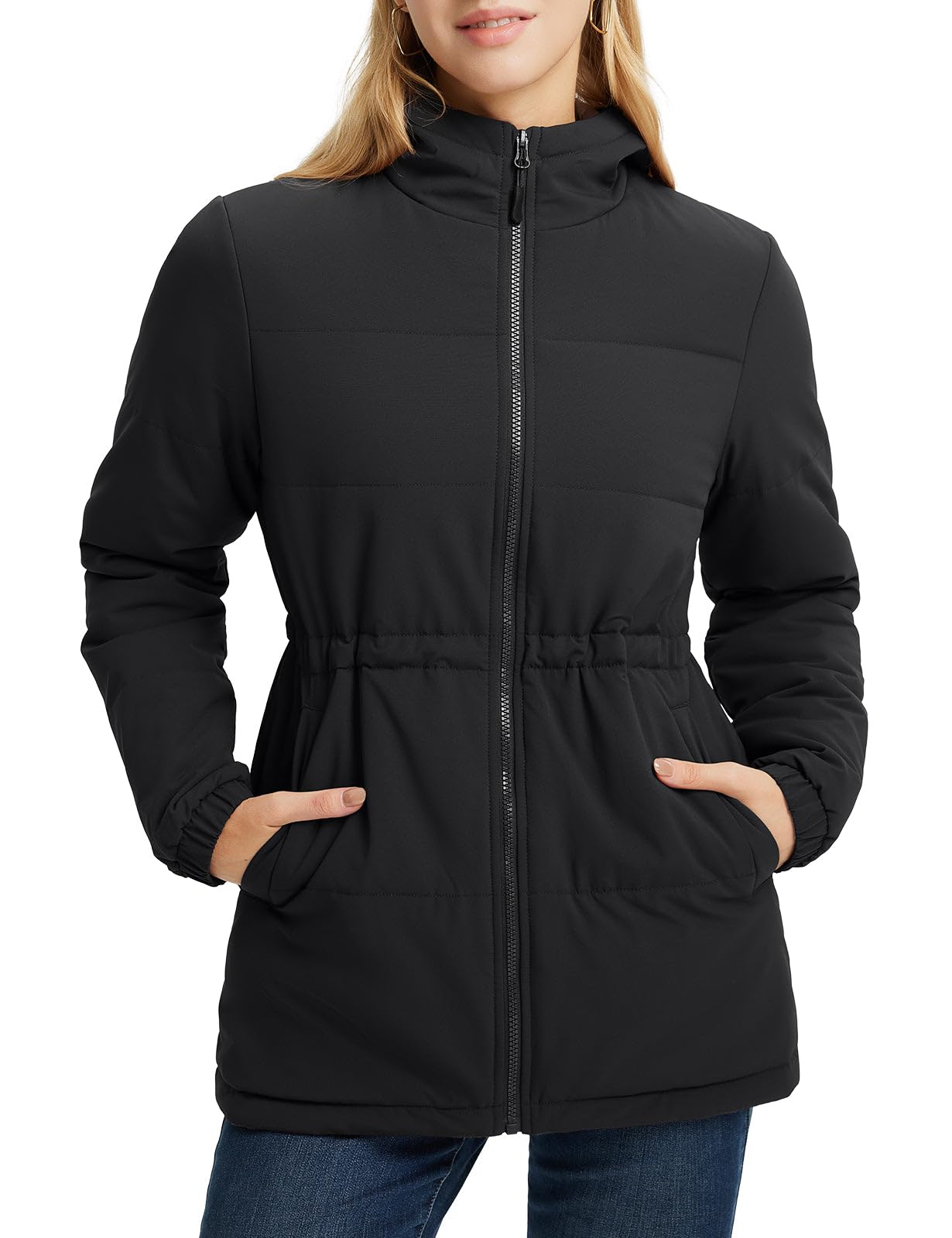 baleaf Women's Wnter Coat Long Puffer Jacket Quilted Jackets with Hood Warm Running Insulated Hiking Snow